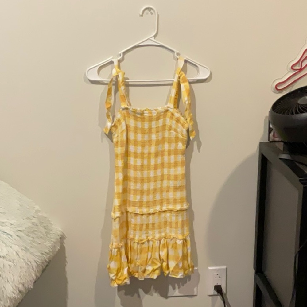 Yellow & White plaid fitted spring dress
